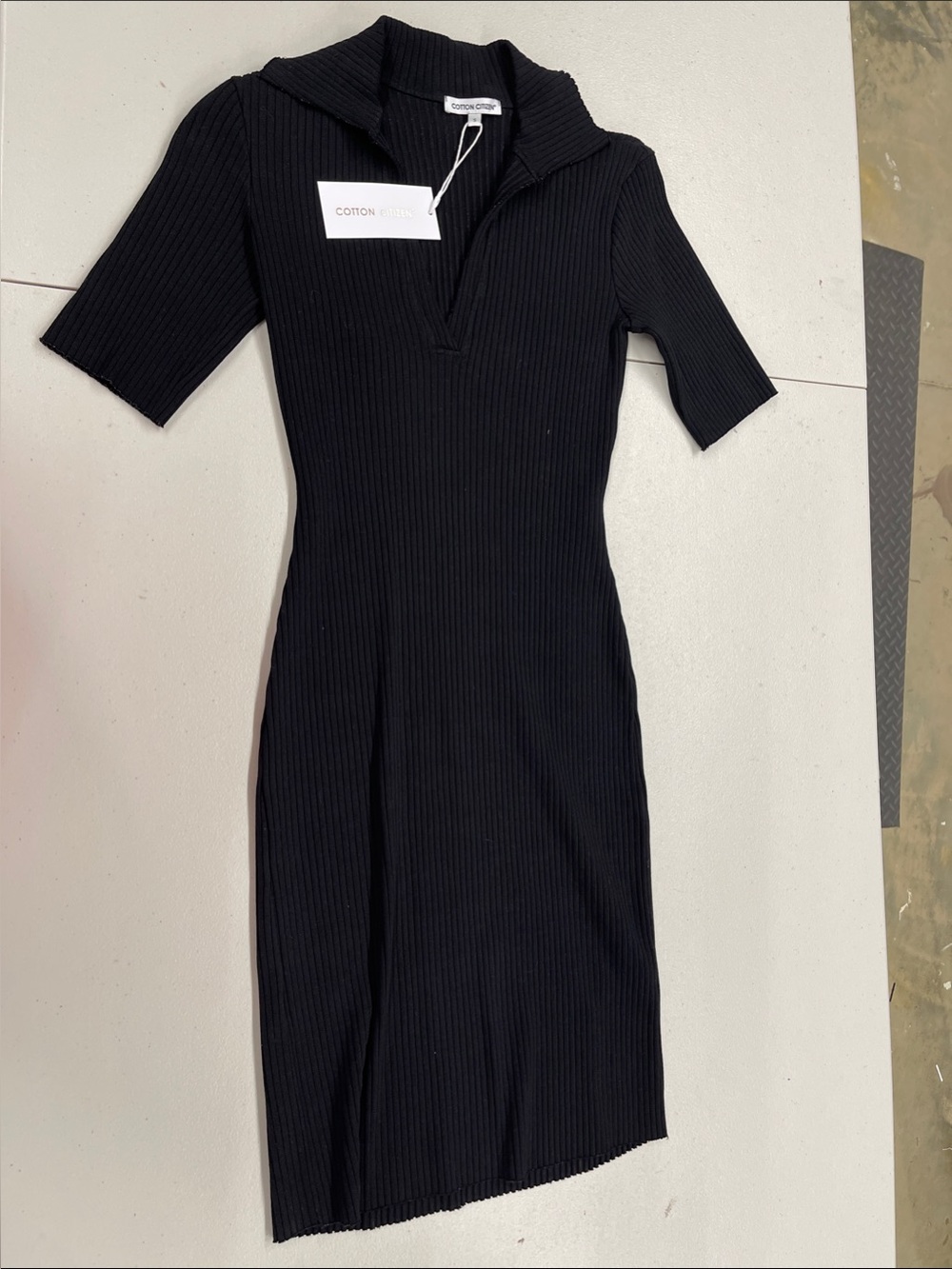 Cotton Citizen Black Ribbed Polo Collar Midi Dress